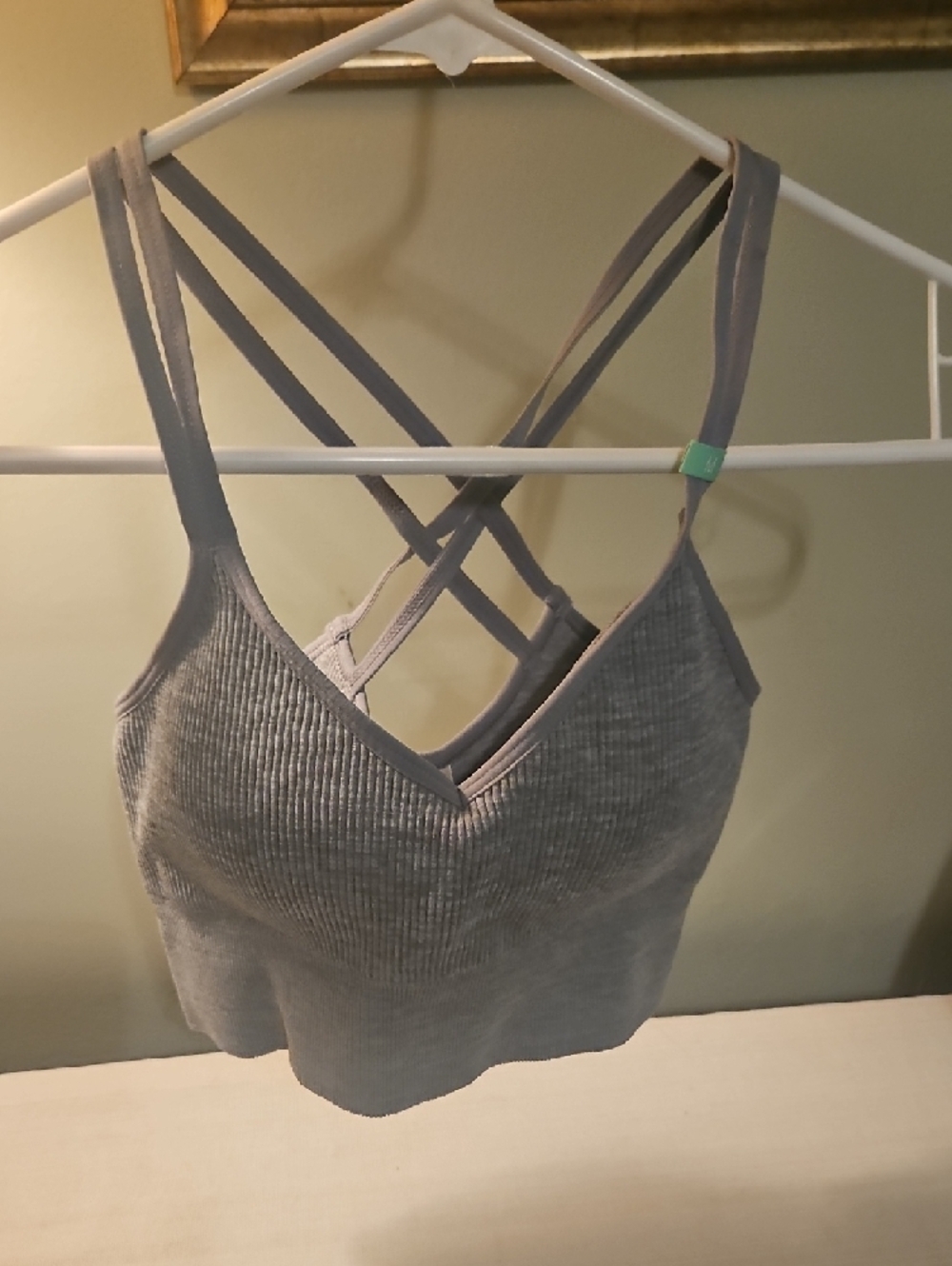 Seamless Ribbed Compression Bralette - Sports Bra Light Gray - Picture 5 of 6